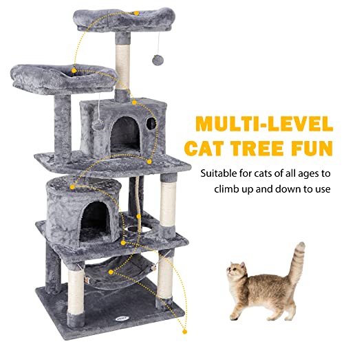 ZENY 57.1'' Cat Tree Furniture Kitten Activity Tower Pet Kitty Play House with Scratching Posts Perches Hammock (Grey)