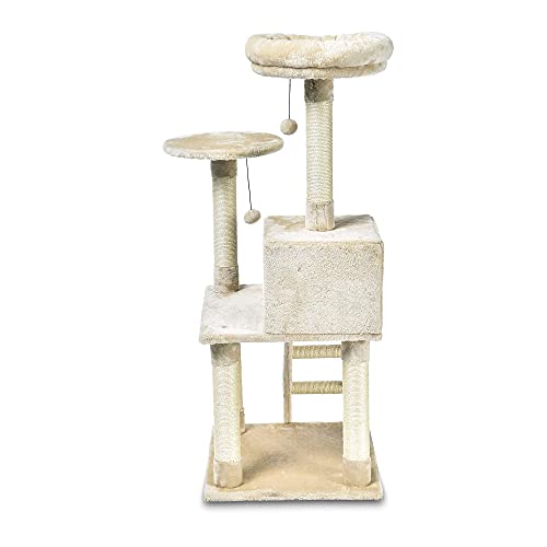 AmazonBasics Extra Large Cat Tree with Cave And Step Ladder - 19 x 50 x 19 Inches, Beige