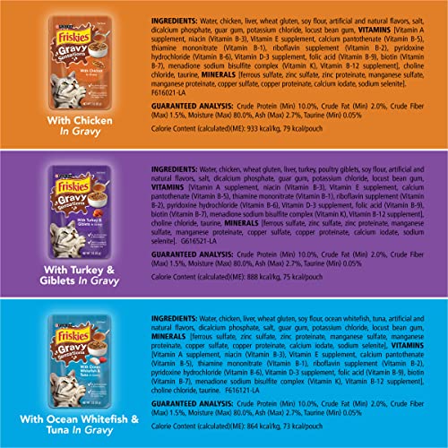 Purina Friskies Gravy Wet Cat Food Variety Pack, Gravy Sensations Farm & Fish Pouches - (24) 3 oz. Pouches