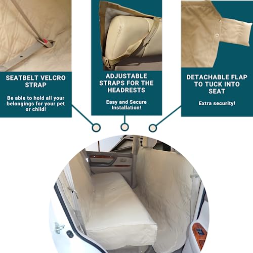 Formosa Covers Quilted and Padded Dog Pet Car Seat Cover with Comforting Fabric and Non-Slip Backing Best for Car Truck and SUV - Travel with Your Pet Mess Free - Universal Fit 56" Wx94 L, Taupe