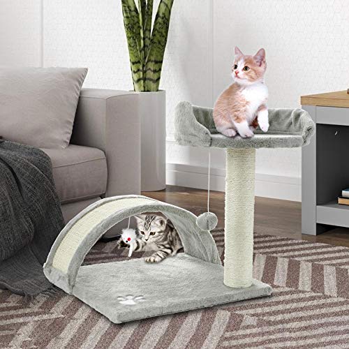 ScratchMe Cat Tree Condo with Scratching Post, Cat Tower Pet Play House with Toy, Grey