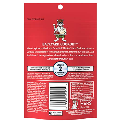 TEMPTATIONS MIXUPS Crunchy and Soft Cat Treats Backyard Cookout Flavor, 3 oz. Pouch