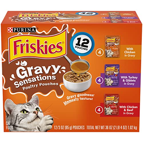 Purina Friskies Gravy Sensations Variety Packs Wet Cat Food, Poultry Favorites Variety Pack, 36 Ounces, Pack of 12