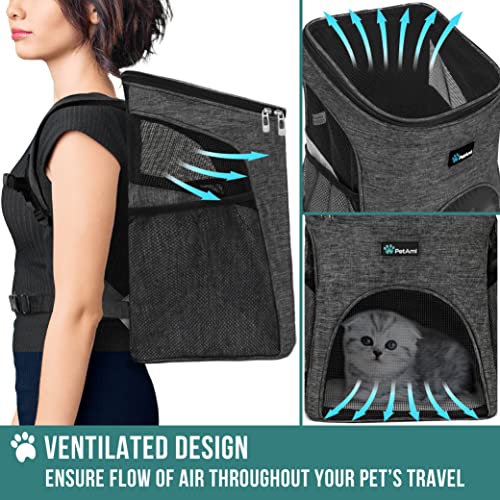PetAmi Premium Pet Carrier Backpack for Small Cats and Dogs | Ventilated Design, Safety Strap, Buckle Support | Designed for Travel, Hiking & Outdoor Use (Gray)