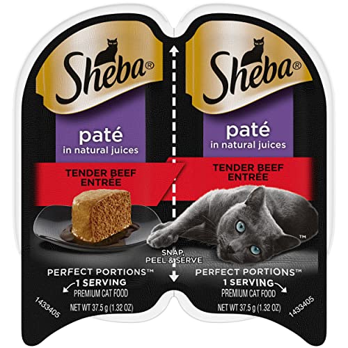 SHEBA PERFECT PORTIONS Soft Wet Cat Food Paté in Natural Juices Tender Beef Entrée, (24) 2.6 oz. Easy Peel Twin-Pack Trays