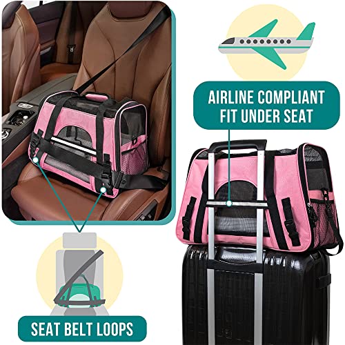 PetAmi Premium Airline Approved Soft-Sided Pet Travel Carrier | Ideal for Small - Medium Sized Cats, Dogs, and Pets | Ventilated, Comfortable Design with Safety Features (Large, Pink)