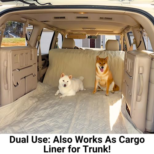 Formosa Covers Quilted and Padded Dog Pet Car Seat Cover with Comforting Fabric and Non-Slip Backing Best for Car Truck and SUV - Travel with Your Pet Mess Free - Universal Fit 56" Wx94 L, Taupe