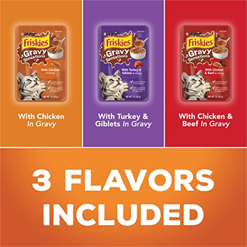 Purina Friskies Gravy Sensations Variety Packs Wet Cat Food, Poultry Favorites Variety Pack, 36 Ounces, Pack of 12