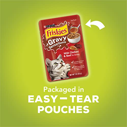 Purina Friskies Gravy Wet Cat Food Variety Pack, Gravy Sensations Farm & Fish Pouches - (24) 3 oz. Pouches