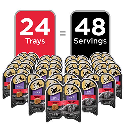 SHEBA PERFECT PORTIONS Soft Wet Cat Food Paté in Natural Juices Tender Beef Entrée, (24) 2.6 oz. Easy Peel Twin-Pack Trays