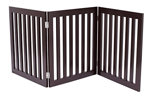 Internet's Best Traditional Dog Gate - 3 Panel - 24 Inch Step Over Fence - Free Standing Folding Z Shape Indoor Doorway Hall Stairs Pet Puppy Gate - Fully Assembled - Espresso - MDF