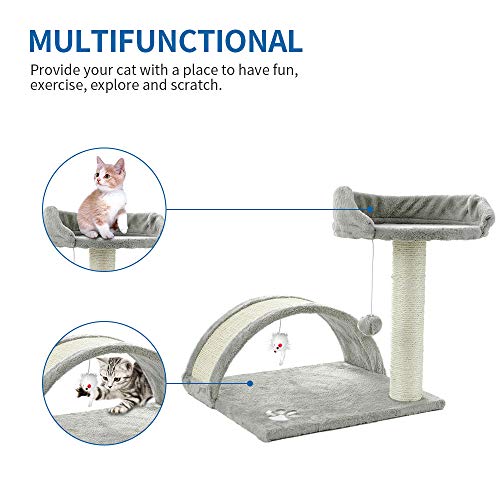 ScratchMe Cat Tree Condo with Scratching Post, Cat Tower Pet Play House with Toy, Grey