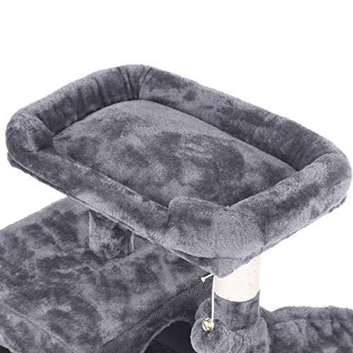BEWISHOME Cat Tree Condo with Sisal Scratching Posts, Plush Perch, Dual Houses and Basket, Cat Tower Furniture Kitty Activity Center Kitten Play House, Smoky Grey MMJ06H