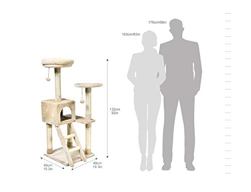 AmazonBasics Extra Large Cat Tree with Cave And Step Ladder - 19 x 50 x 19 Inches, Beige