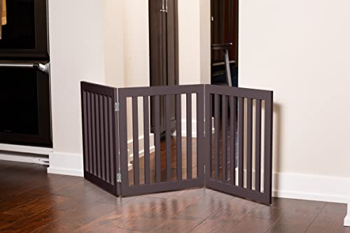 Internet's Best Traditional Dog Gate - 3 Panel - 24 Inch Step Over Fence - Free Standing Folding Z Shape Indoor Doorway Hall Stairs Pet Puppy Gate - Fully Assembled - Espresso - MDF