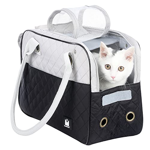 MG Collection Black/Gray Designer Inspired Stylish Quilted Soft Sided Travel Dog and Cat Pet Carrier Tote Hand Bag
