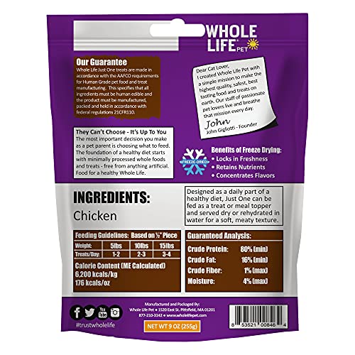 Whole Life Pet USA Sourced and Produced Human Grade Freeze Dried Chicken Breast Cat Treat Value Pack, Protein Rich for Training, Picky Eaters, Digestion, Weight Control, 9 Ounce