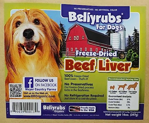 Bellyrubs Freeze-Dried Beef Liver Treats for Small to Large Dogs 14oz | 100% Real Beef Liver Chews | All-Natural Gluten & Grain Free | High Protein Premium Dog Training Treat | Made in USA