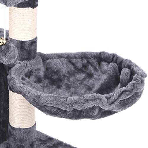 BEWISHOME Cat Tree Condo with Sisal Scratching Posts, Plush Perch, Dual Houses and Basket, Cat Tower Furniture Kitty Activity Center Kitten Play House, Smoky Grey MMJ06H