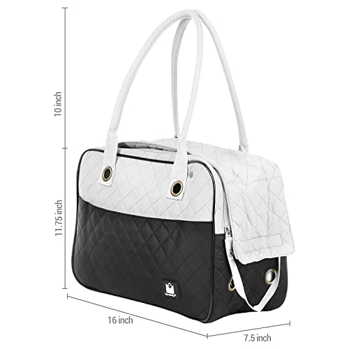 MG Collection Black/Gray Designer Inspired Stylish Quilted Soft Sided Travel Dog and Cat Pet Carrier Tote Hand Bag
