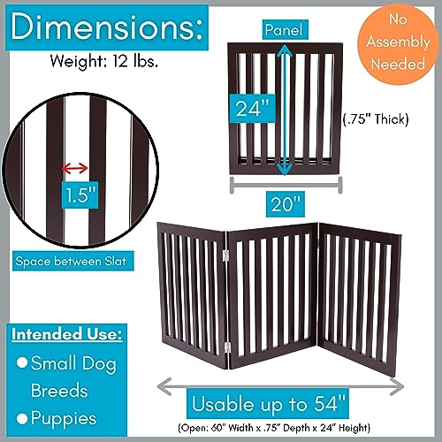 Internet's Best Traditional Dog Gate - 3 Panel - 24 Inch Step Over Fence - Free Standing Folding Z Shape Indoor Doorway Hall Stairs Pet Puppy Gate - Fully Assembled - Espresso - MDF
