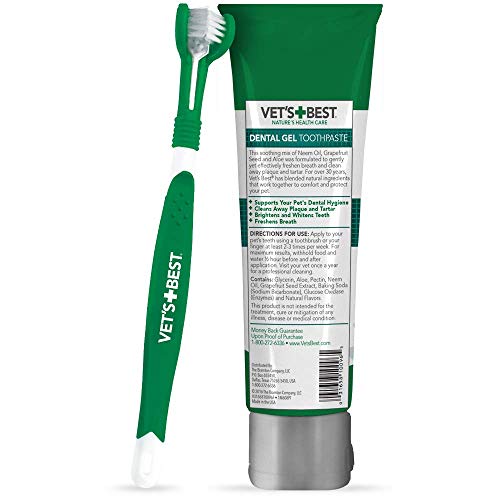 Vets Best Dog Toothbrush and Enzymatic Toothpaste Set | Teeth Cleaning and Fresh Breath Kit with Dental Care Guide| Vet Formulated