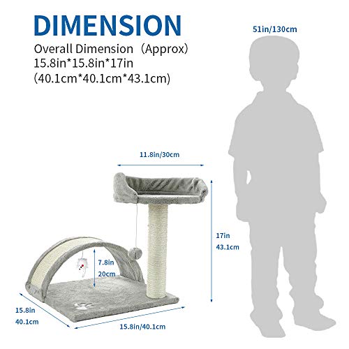 ScratchMe Cat Tree Condo with Scratching Post, Cat Tower Pet Play House with Toy, Grey