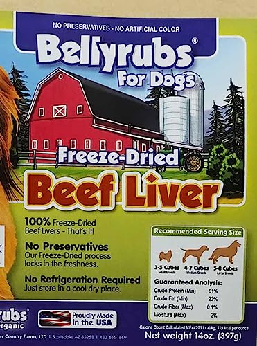 Bellyrubs Freeze-Dried Beef Liver Treats for Small to Large Dogs 14oz | 100% Real Beef Liver Chews | All-Natural Gluten & Grain Free | High Protein Premium Dog Training Treat | Made in USA