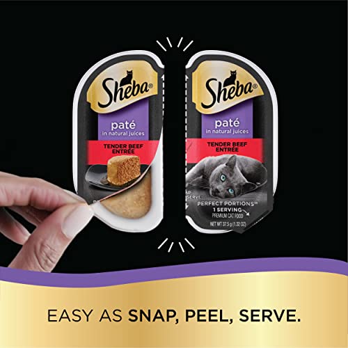 SHEBA PERFECT PORTIONS Soft Wet Cat Food Paté in Natural Juices Tender Beef Entrée, (24) 2.6 oz. Easy Peel Twin-Pack Trays