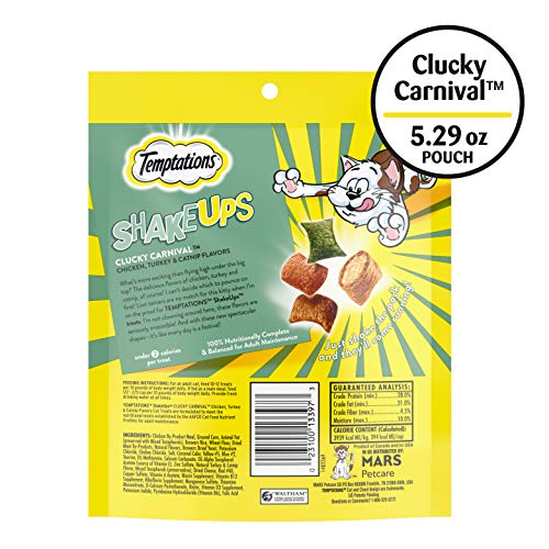 TEMPTATIONS ShakeUps Crunchy and Soft Cat Treats, Clucky Carnival Flavor, 5.29 oz. Pouch