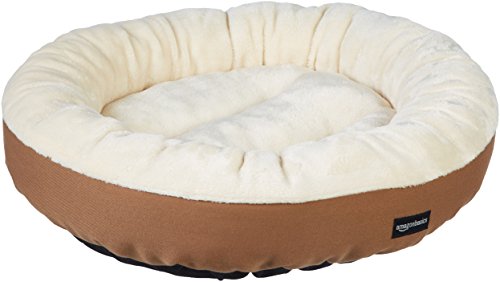 AmazonBasics Round Bolster Dog Bed with Flannel Top, 20-Inch, Brown