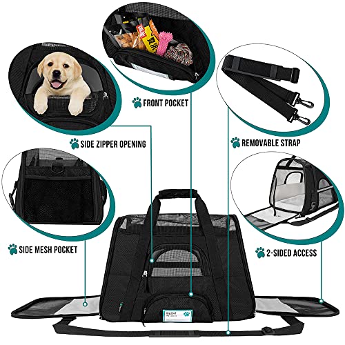 PetAmi Premium Airline Approved Soft-Sided Pet Travel Carrier | Ideal for Small - Medium Sized Cats, Dogs, and Pets | Ventilated, Comfortable Design with Safety Features (Small, Black)