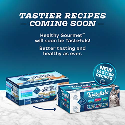 Blue Buffalo Healthy Gourmet Natural Adult Flaked Wet Cat Food Variety Pack, Tuna, Chicken, Fish & Shrimp 3-oz cans (12 count- 4 of each flavor)