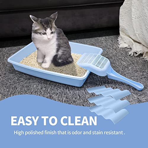 PAWISE Kitty Cat Starter Kit Includes 4-Pieces - Cat Litter Pan, Cat Litter Scooper, Cat Bowls, Cat Toy, 14.5x10.5 Inches, Blue