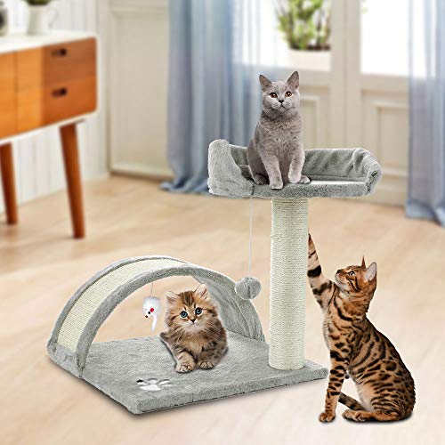 ScratchMe Cat Tree Condo with Scratching Post, Cat Tower Pet Play House with Toy, Grey