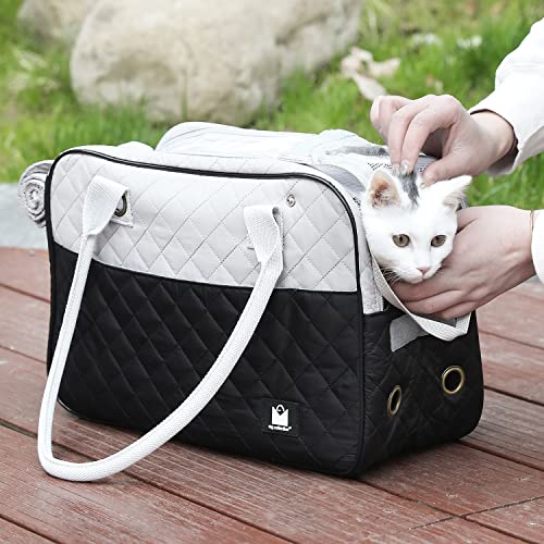 MG Collection Black/Gray Designer Inspired Stylish Quilted Soft Sided Travel Dog and Cat Pet Carrier Tote Hand Bag