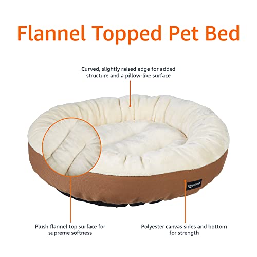 AmazonBasics Round Bolster Dog Bed with Flannel Top, 20-Inch, Brown