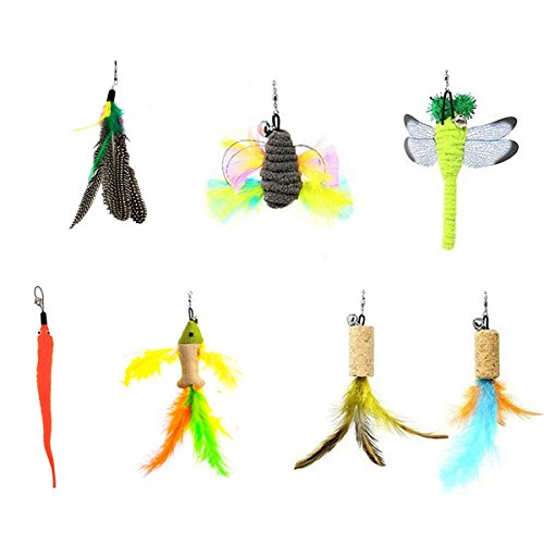 JTEEY Cat Toys Interactive,9 Packs Retractable Cat Toy Wand, Cat Feather Toy, Assorted Refills Teaser Exerciser Wand Toy Set,Fish Bird Butterfly Dragonfly Worm