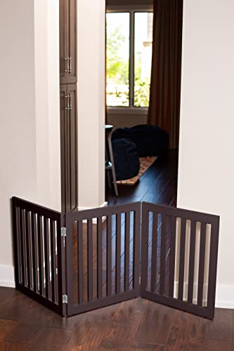 Internet's Best Traditional Dog Gate - 3 Panel - 24 Inch Step Over Fence - Free Standing Folding Z Shape Indoor Doorway Hall Stairs Pet Puppy Gate - Fully Assembled - Espresso - MDF