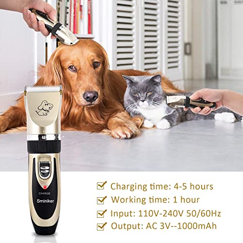 Sminiker Professional Rechargeable Cordless Dogs Cats Horse Grooming Clippers - Professional Pet Hair Clippers with Comb Guides for Dogs Cats Horses and Other House Animals Pet Grooming Kit