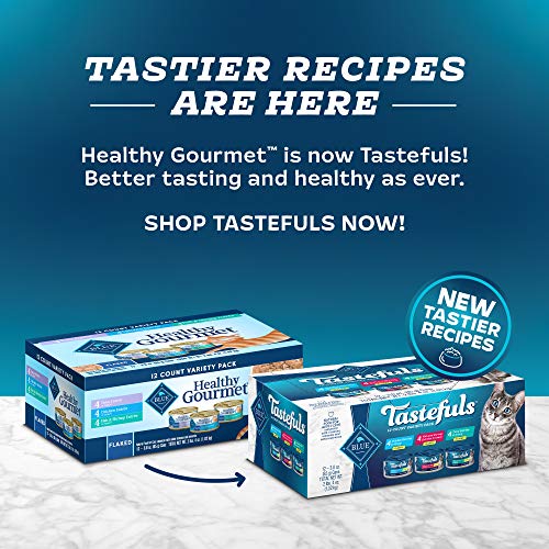 Blue Buffalo Healthy Gourmet Natural Adult Flaked Wet Cat Food Variety Pack, Tuna, Chicken, Fish & Shrimp 3-oz cans (12 count- 4 of each flavor)