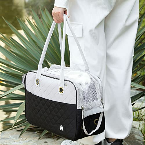 MG Collection Black/Gray Designer Inspired Stylish Quilted Soft Sided Travel Dog and Cat Pet Carrier Tote Hand Bag