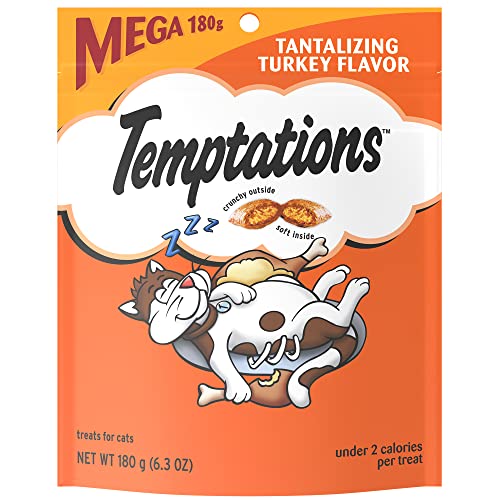 TEMPTATIONS Classic Crunchy and Soft Cat Treats Tantalizing Turkey Flavor, 6.3 oz. Pouch, Pack of 10