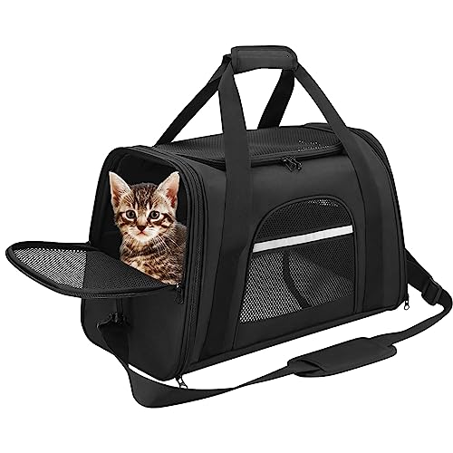 Pet Carrier Airline Approved Pet Carrier Puppy Dog Carriers for Small Dogs, Cat Carriers for Medium Cats Small Cats, Small Pet Carrier Small Dog Carrier Airline Approved Cat Travel Carrier-ALL Black
