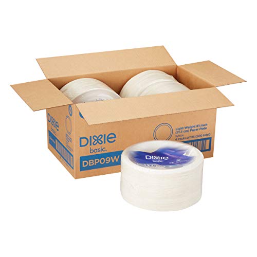 Dixie Basic 8.5 Light-Weight Paper Plates by GP PRO (Georgia-Pacific), White, DBP09W, 500 Count (125 Plates Per Pack, 4 Packs Per Case)