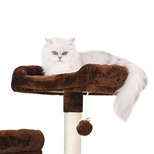 BEWISHOME Cat Tree with Sisal Scratching Posts, 2 Condos, Plush Perches, Jingly Balls and Hammock, Cat Condo Tower Furniture Kitty Kitten Activity Center Pet Play House Brown MMJ01Z