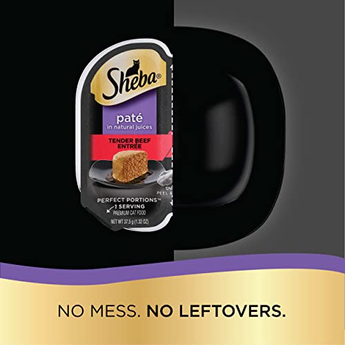 SHEBA PERFECT PORTIONS Soft Wet Cat Food Paté in Natural Juices Tender Beef Entrée, (24) 2.6 oz. Easy Peel Twin-Pack Trays