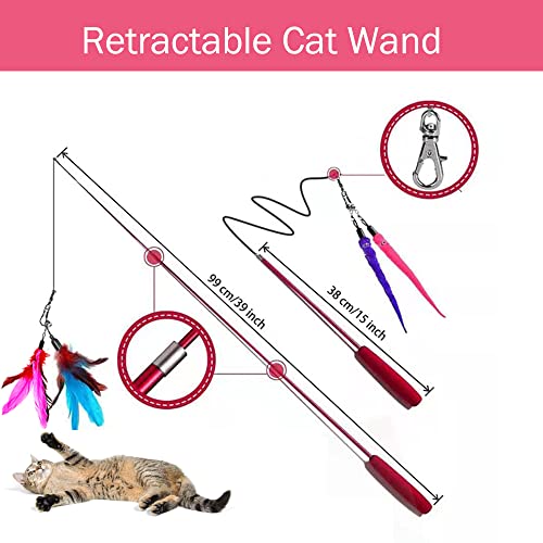 SUIYI Cat Feather Toys 17 Packs, Retractable Cat Wand Toys and Replacement Refills with Bells, Interactive Cat Toys for Cat Exercise