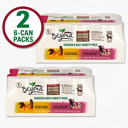 Purina Beyond Grain Free, Natural Pate Wet Dog Food, Chicken & Beef Recipe Variety Pack - (2 Packs of 6) 13 oz. Cans