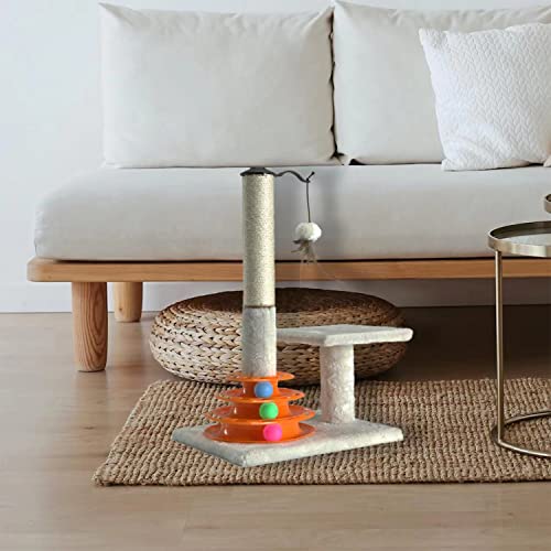 PEEKAB Tall Cat Scratching Post Kitten Sisal Scratcher Tree with Cat Tracks Toy Balls - 25 inches (Beige)
